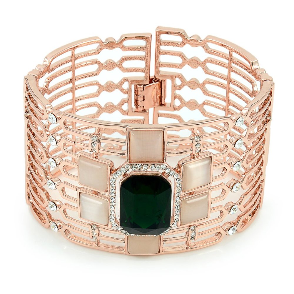 Rose Gold Plated Dark Green Crystal Statement Bracelet